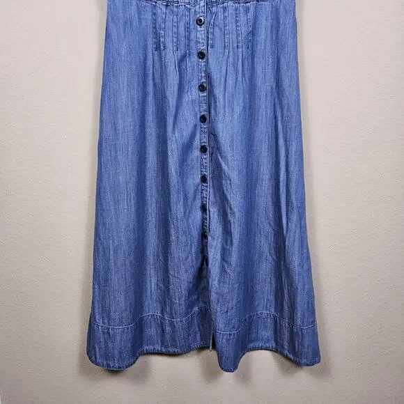 Madewell Midi Shirt Dress 6 Chambray Denim Pleated Cottage Blue Button Western - Picture 8 of 16